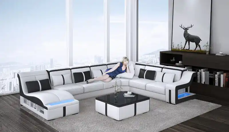 Bestseller Design Ecksofa U-form Beleuchtet Couch Leder Textil Sofa Neu Wohnlandschaft LED