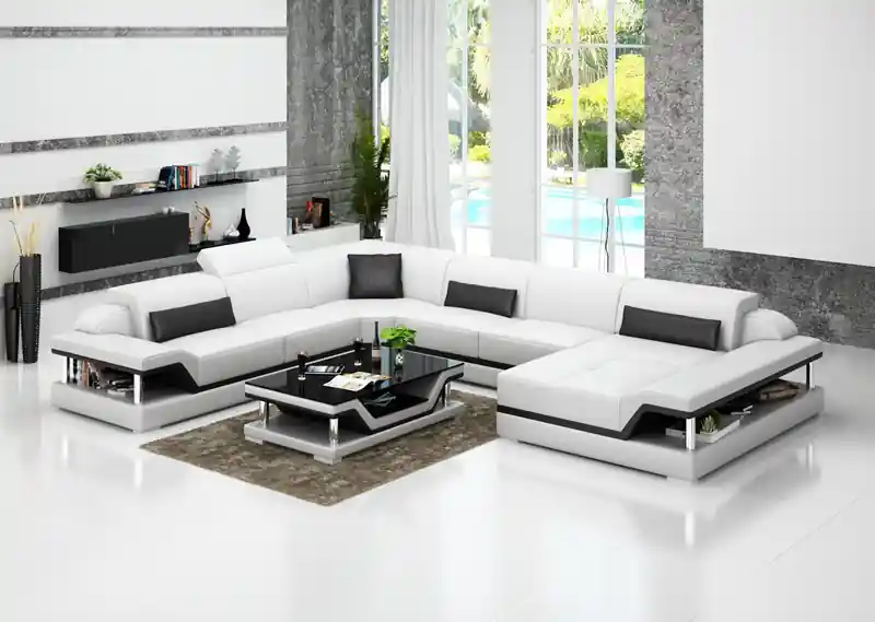 Rabatt Design Leder Wohnlandschaft Eck Sofa Moderne Garnitur Couch Ecke Neu Weiß USB