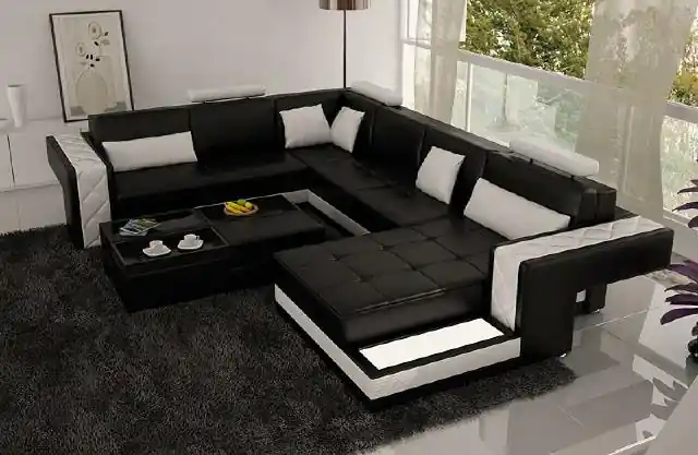 Sonderaktion Design Ledersofa Ecksofa Eckcouch Polster Sofa Ecke USB + LED Wohnlandschaft