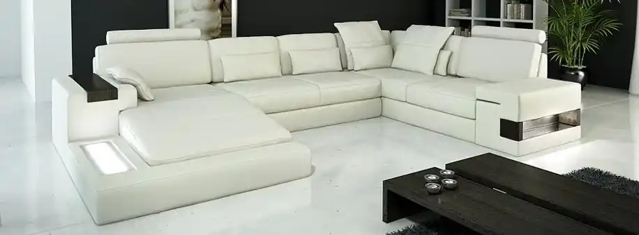 Zertifiziert Design Ledersofa Sofa Couch Polster Wohnlandschaft XXL Big Ecksofa Ecke mit USB