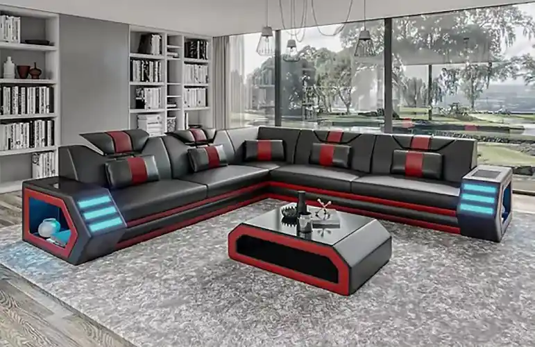 Garantierte Lieferung Design Wohnzimmer Eckcouch Ecksofa Möbel Lederpolster Couch Sofa L Form + Tisch