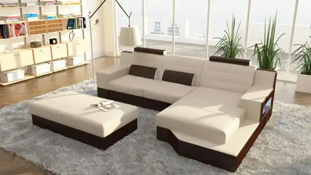 Neue Ware Designer Ecksofa Leder Textil Polster Garnitur Sofa Couch Wohnlandschaft