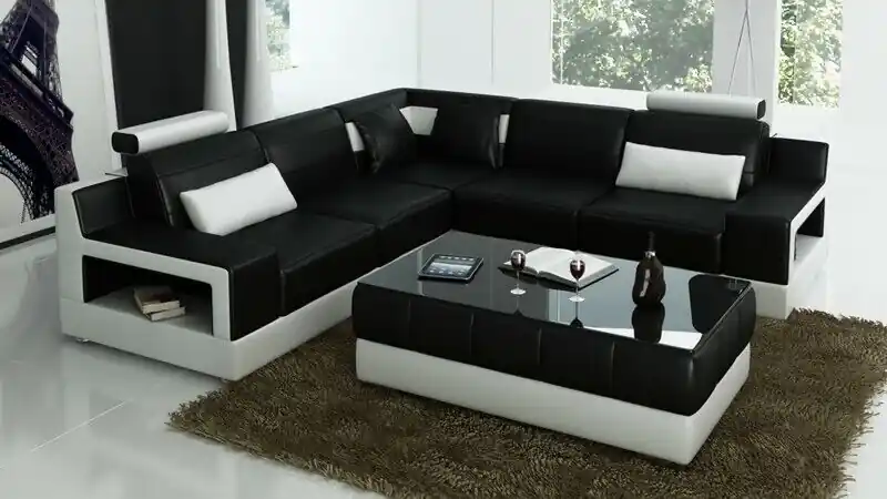 Designer Garnitur Sofa Couch Ecksofa mit Hocker Wohnlandschaft Polster Gratis Versand